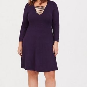 Torrid Lattice Skater Dress (Dark Purple / Size 00)